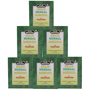 Khadi India Bharat Kesh Chandan Black Herbal Mehendi Henna Powder -Set of 6