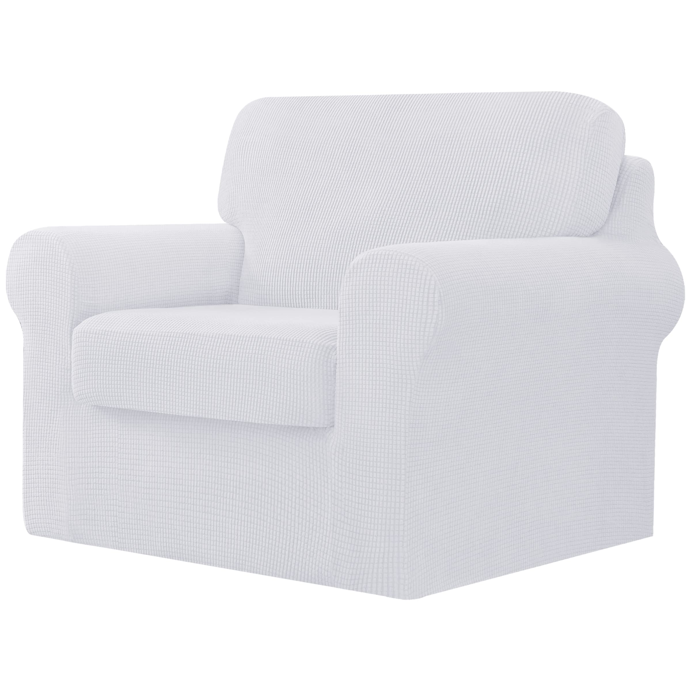 CHUN YI 3 Piece Stretch Sofa Cover, 1 Seater Slipcover with One Separate Cushion and Backrest, Jacquard Spandex Fabric(1 Seater,White)