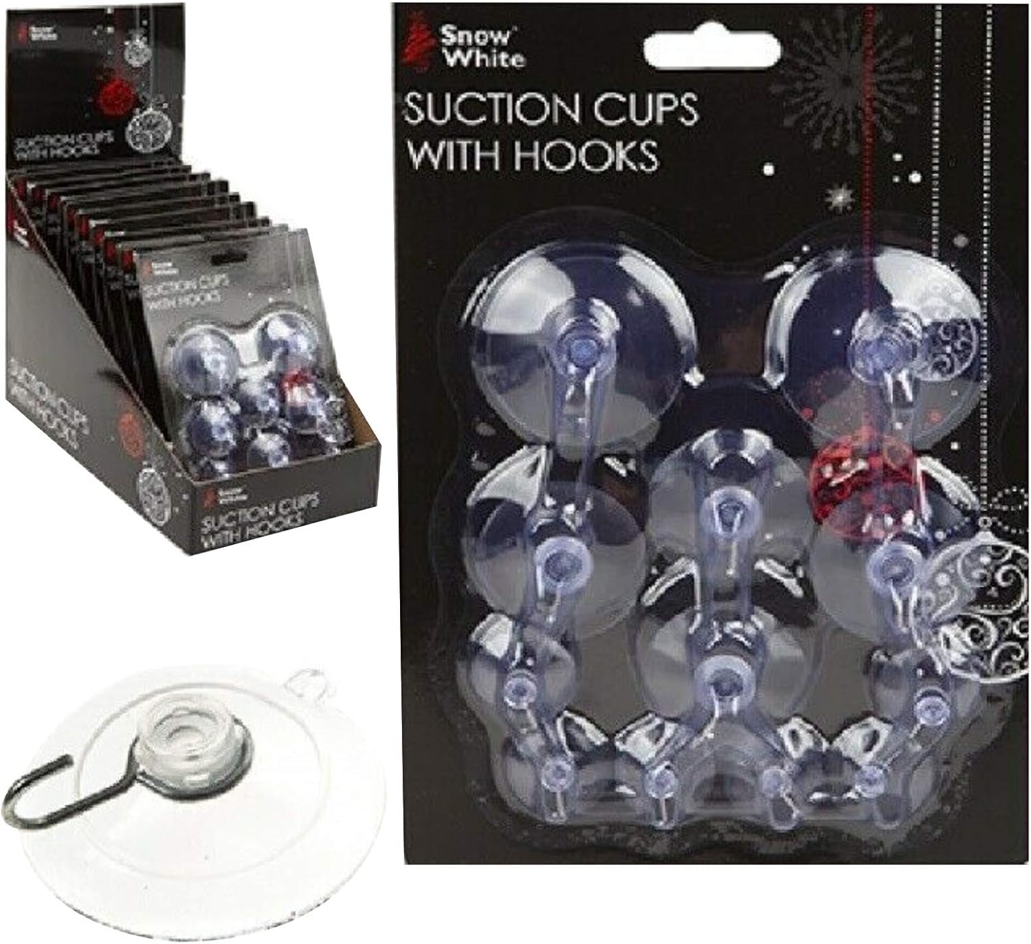 Snow White 24 Suction Cups with Plastic Hooks Suction Hooks for Windows