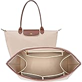 DOIAPUOS Felt Purse Organizer Insert for Longchamp Le Pliage L Bag Handbag Leather edge Longchamp Organizer Insert (Beige, Large)