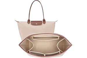 DOIAPUOS Felt Purse Organizer Insert for Longchamp Le Pliage L Bag Handbag Leather edge Longchamp Organizer Insert (Beige, Large)