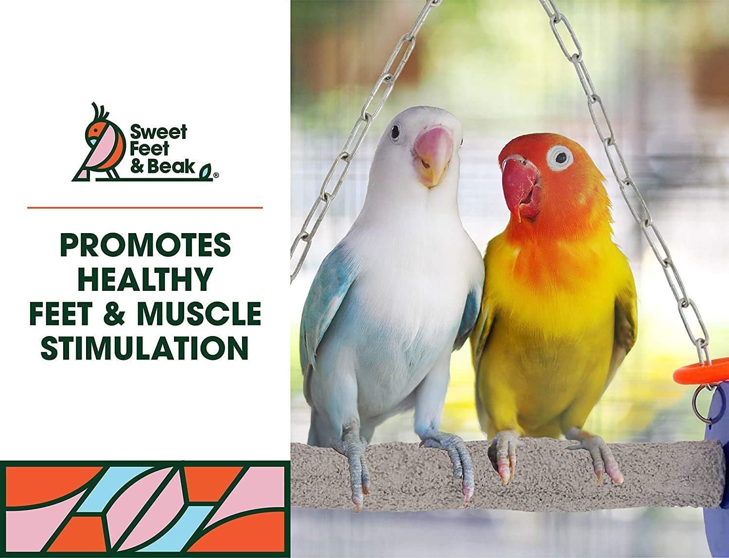 Sweet Feet and Beak Roll Swing and Perch Bird Toys - Keeps Nails and Beak in Top Condition - Handmade Pet Supplies - Safe and Non-Toxic Bird Cages Accessories - Parrot Toys (9" Orange M) : Pet Supplies