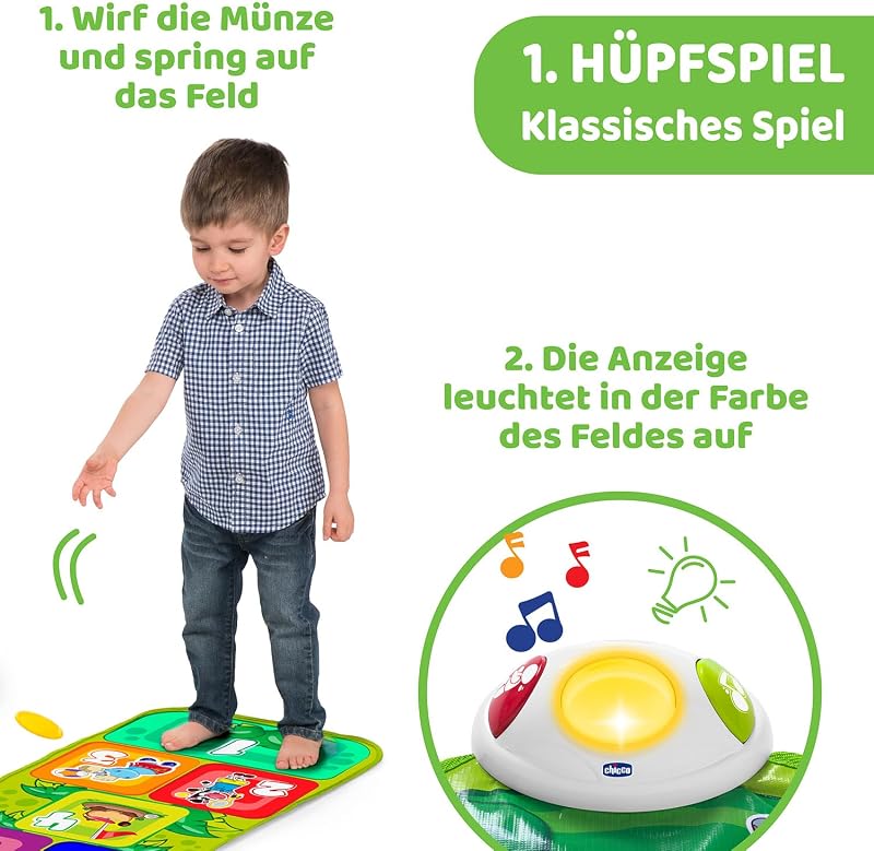 Jump & Fit Elektronische Hüpfmatte, Interaktives Spiel mit Lichtern und Geräuschen, Musikmatte für zu Hause, 2 Spielmodi, 150 cm, Kinderspielzeug von 2-5 Jahren