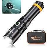 ORCATORCH D710 Scuba Diving Light, 3000 Lumens Super Bright Underwater Flashlight with 6 Degrees Narrow Beam, IP68 Waterproof Night Dive Torch 150 Meters Submersible Light (Black)