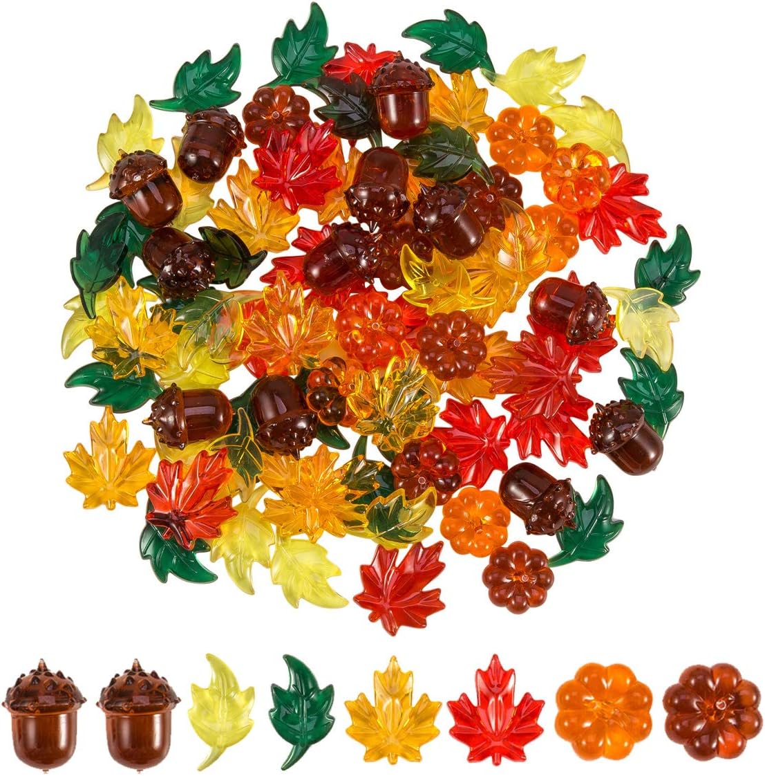 Vase Fillers - 84 Pieces Acrylic Leaves Mini Acrylic Pumpkin Maple Leaves Acorns Crystals Gems for Thanksgiving Home Table Scatters Decoration Autumn Table Scatters Favor Vase Filler(5 Colors)