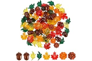 TOPERD 84 Pieces Acrylic Leaves Mini Acrylic Pumpkin Maple Leaves Acorns Crystals Gems for Thanksgiving Home Table Scatters Decoration Autumn Table Scatters Favor Vase Filler(5 Colors)