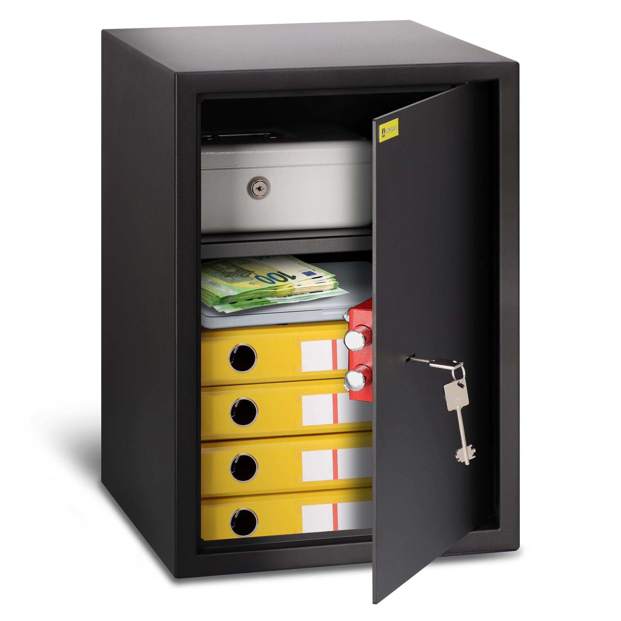 HomeSafe HV50K Safe Box with Key Lock, 50x35x35cm (HxWxD), Money Lock Box for Home Security, Storage Safety Locker, Safe for Cash Savings, Jewelry or Money, Office Documents