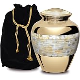 Forever URNS |Large Urn for Ashes Adult Male &amp; Female| Memorial Gifts, Ashes Keepsake High-Grade Brass Metal, Classic MOP Theme| Velvet Protection Box| Handcrafted Memorial Box for Funeral, 200 cu in