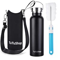 TuTuShop Stainless Steel Water Bottle Vacuum Insulated Bottles—12 Hours Hot/24 Hours Cold,600ml Large Thermos Flask,Bottle Cover +Cleaning Brush,For Yoga,Hiking,School,Office,Travel
