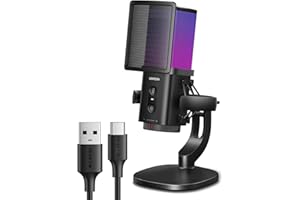 UGREEN RGB Micrófono Condensador, USB Mic, 96kHz/24bit, Patrón Polar Cardioide, 3.5mm Jack, Micro con Botón de Silencio, Micrófono Multifuncional para PC, Mac, Gaming, Streaming, Podcasts, Twitch