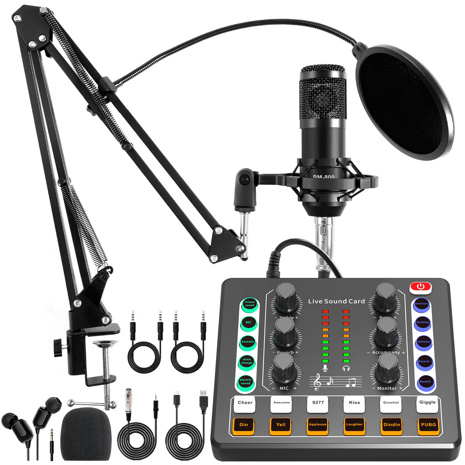 Podcast Equipment Bundle,Audio Interface and DJ Mixer and BM-800 Condenser Microphone,Podcast Microphone,Studio Equipment with Mic Arm,Bluetooth for Podcast,Streaming,Singing,PC