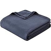 Madison Park Liquid Cotton Blanket Breathable, Softer Ring Spun Weave, Diamond Motif, Luxurious 100% Cotton All Seasons Lightweight Summer Blanket for Bed, Couch, Office, Navy, Full/Queen