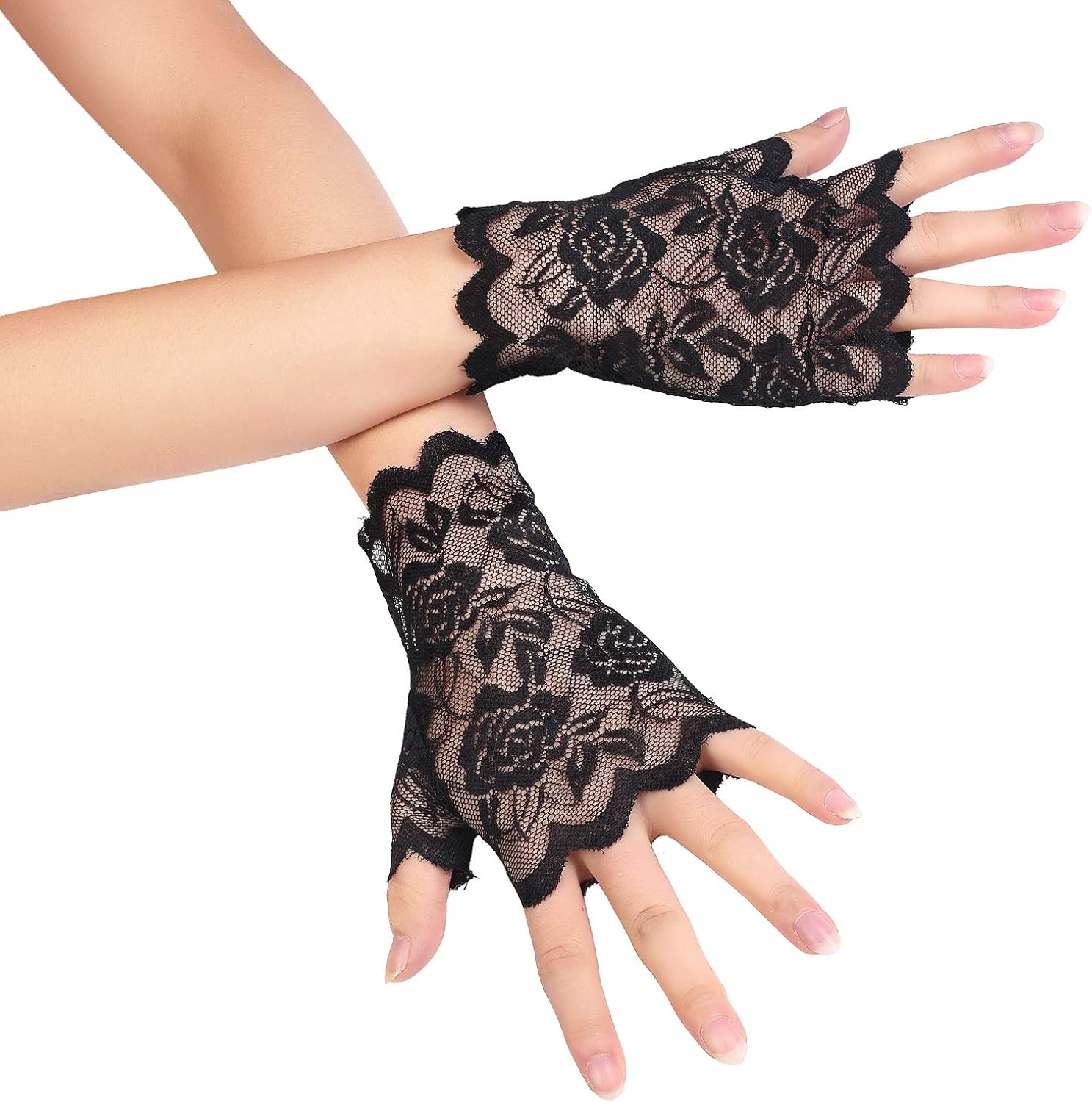 Beelittle 80s Costume Accessories Fishnet/Lace Gloves Headband Earrings Necklace Bracelet for 80s Party Halloween Madonna Outfit Accessories for Women (Black 3): Clothing