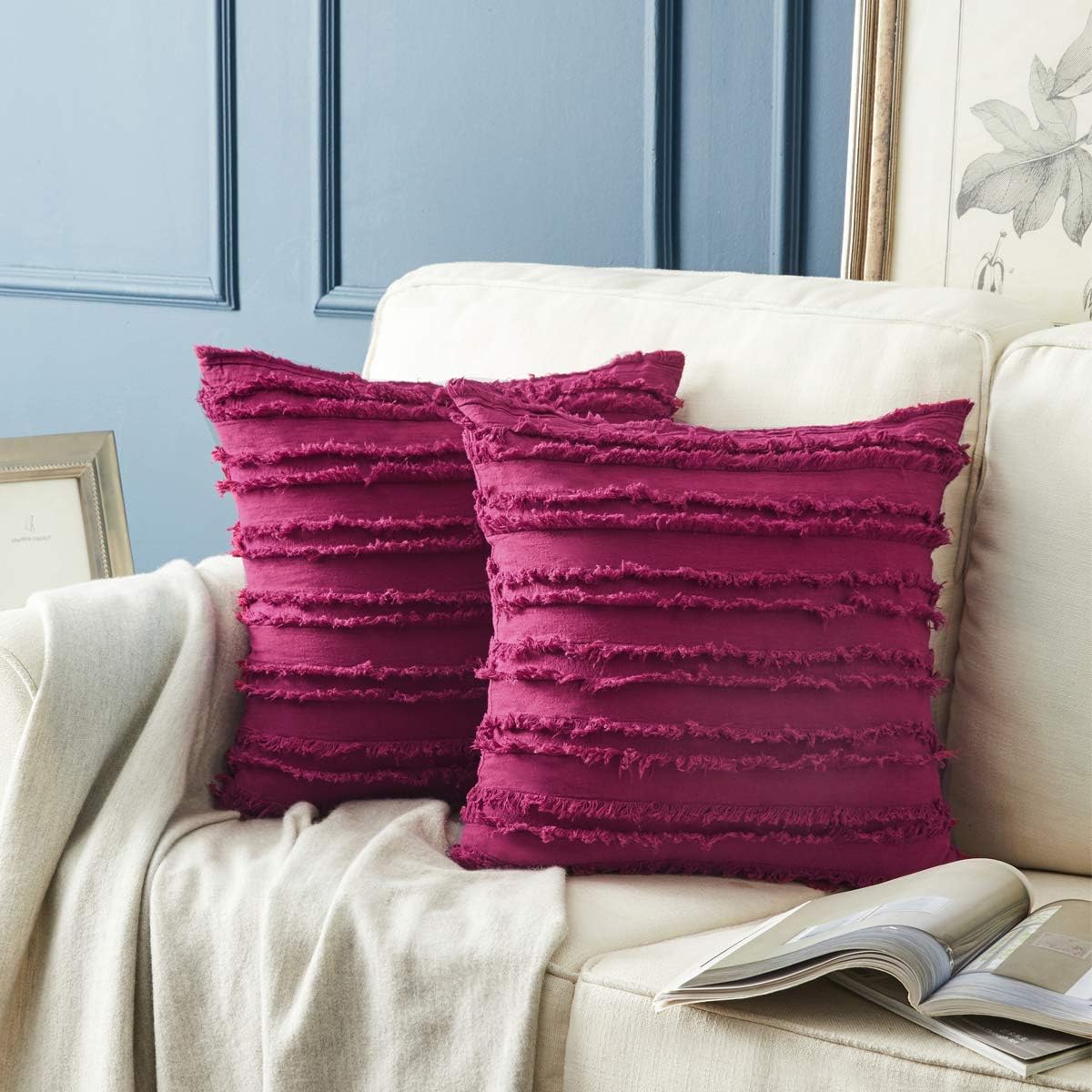 GIGIZAZA Decor Throw Couch Pillow Covers,18x18 Cotton White Sofa Pillows,Square Sofa Cushion Covers Linen (White, 18x18inch-2pcs): Home & Kitchen