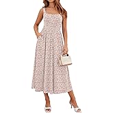 YATHON Women's Summer Floral Midi Dress Casual Square Neck Flowy Wedding Guest Dresses Beach Vacation Sundress with Pocket