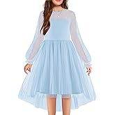 Arshiner Girls Dresses Contrast Mesh Long Sleeve Twirly High Low Birthday Party Formal Dress