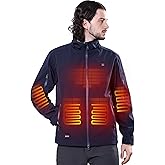 DEWBU Soft Shell Heated Jacket for Men with 12V Battery Pack and Detachable Hood Outdoor Electric Heating Coat