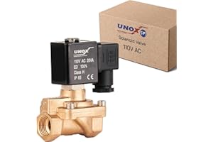 UNOX 1/2" NPT Solenoid Valve 110V AC, Brass Control Valve Normally Closed - 0.5-16 Bars Multi-Purpose Reliable Control Valve for Water, Air, and Gas - Solenoid Valves