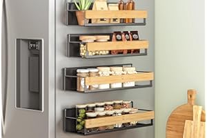 SONGMICS Set of 4 Spice Racks, 2 Large and 2 Small Kitchen Magnetic Shelves for Refrigerator, Microwave, Washing Machine, Spi