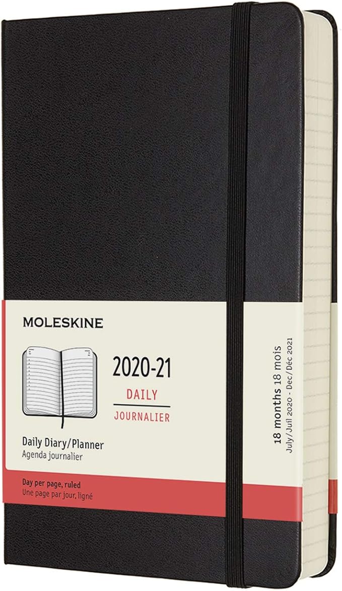 Moleskine 202021 Daily Planner, 18M, Large, Black, Hard Cover (5 x 8.