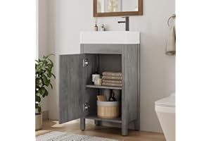 16 Inch Wooden Bathroom Vanity with Sink, Freestanding Cabinet, Soft-Closing Door, Metal Handle, Modern Storage for Small Bat