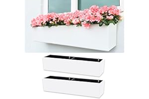 LaLaGreen Hanging Planter Boxes Outdoor (40 Inch, 2 Pack) Extra Large Window Flower Box with Bracket, White Rectangular Self 