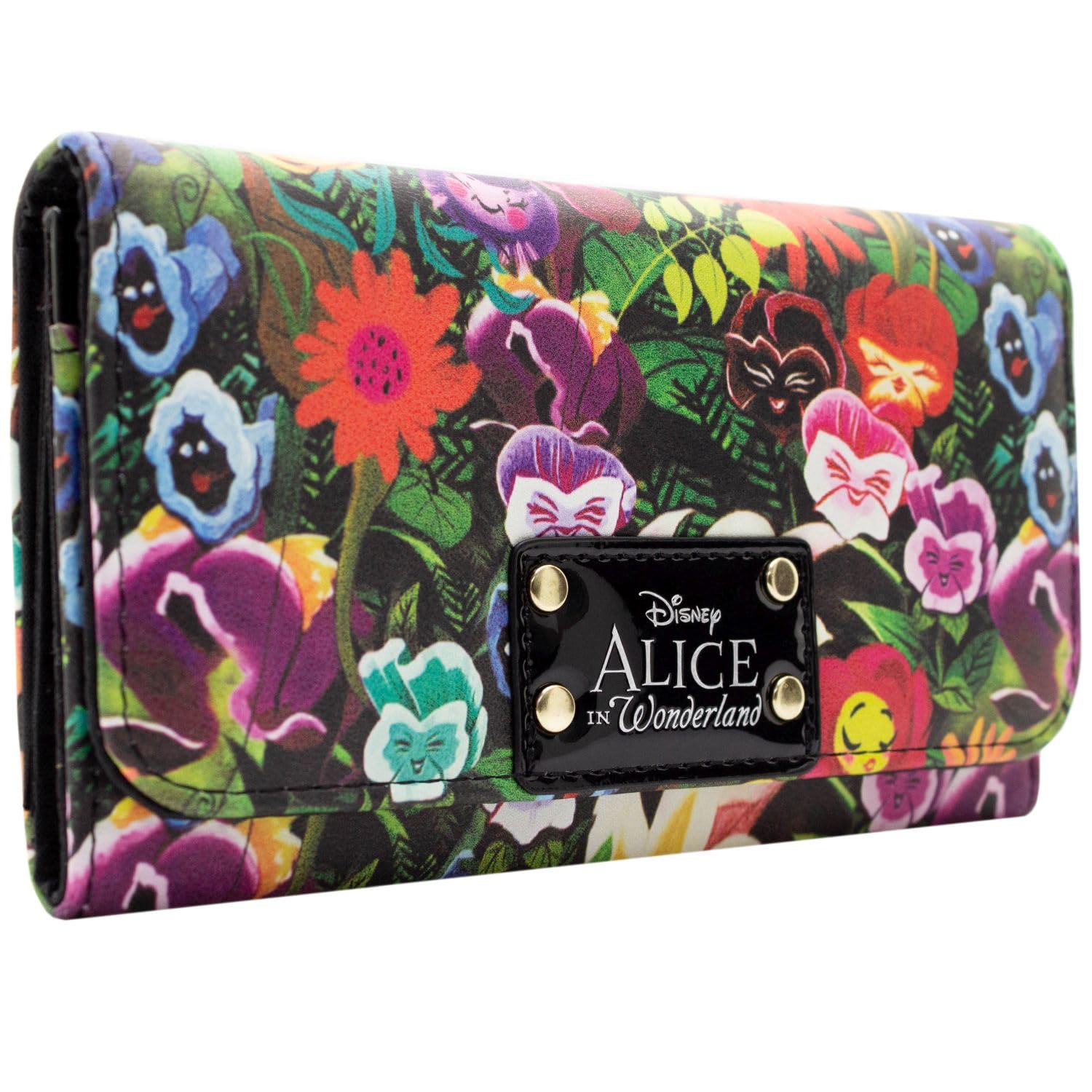 Alice In Wonderland Floral Purse Tri-Fold Coin Pocket & Card Holder, Green
