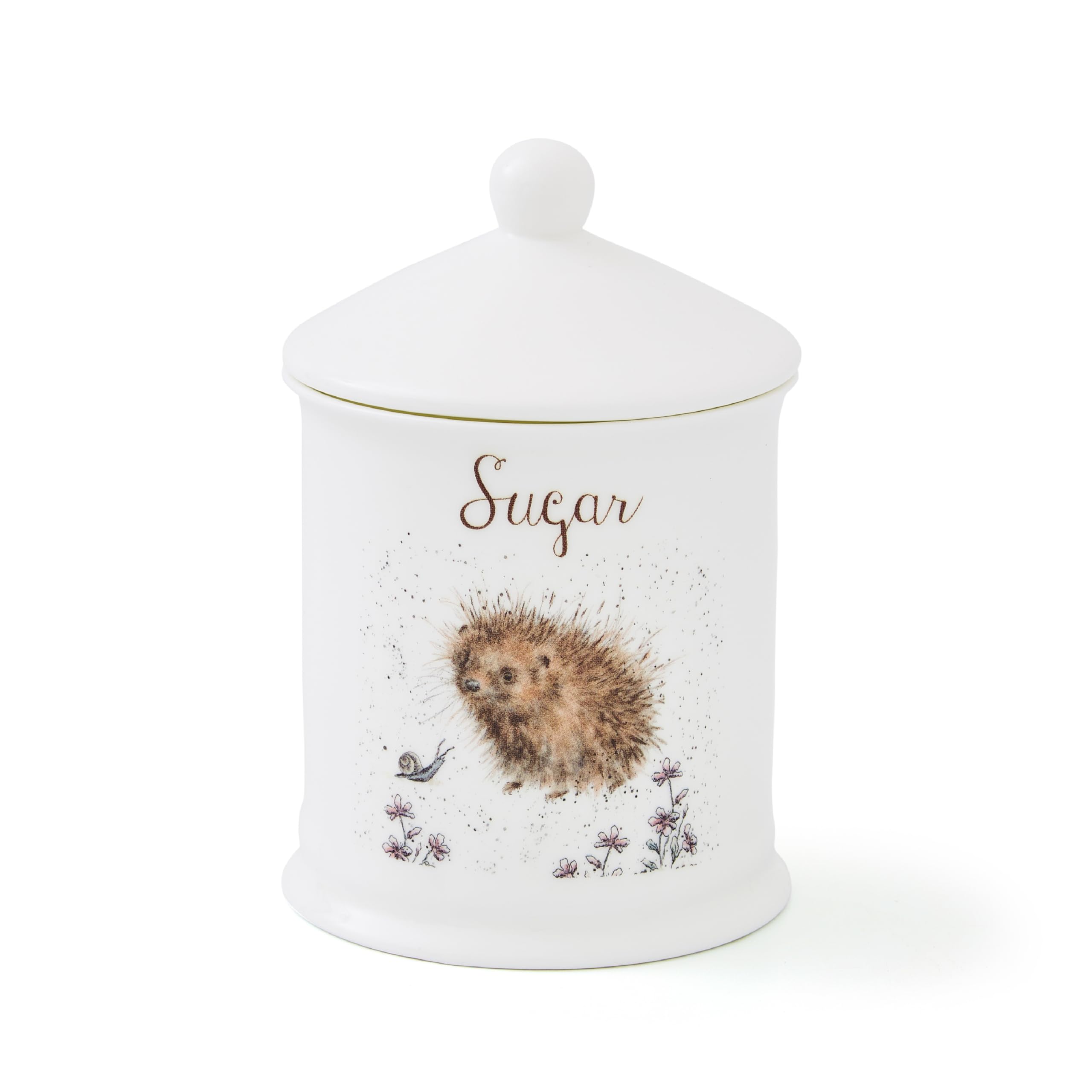 Royal Worcester x Wrendale Designs Sugar Canister with Lid - Fine Bone China Sugar Storage Jar, Hedgehog Animal Illustration by Hannah Dale, White, 10.5 x 15.5cm