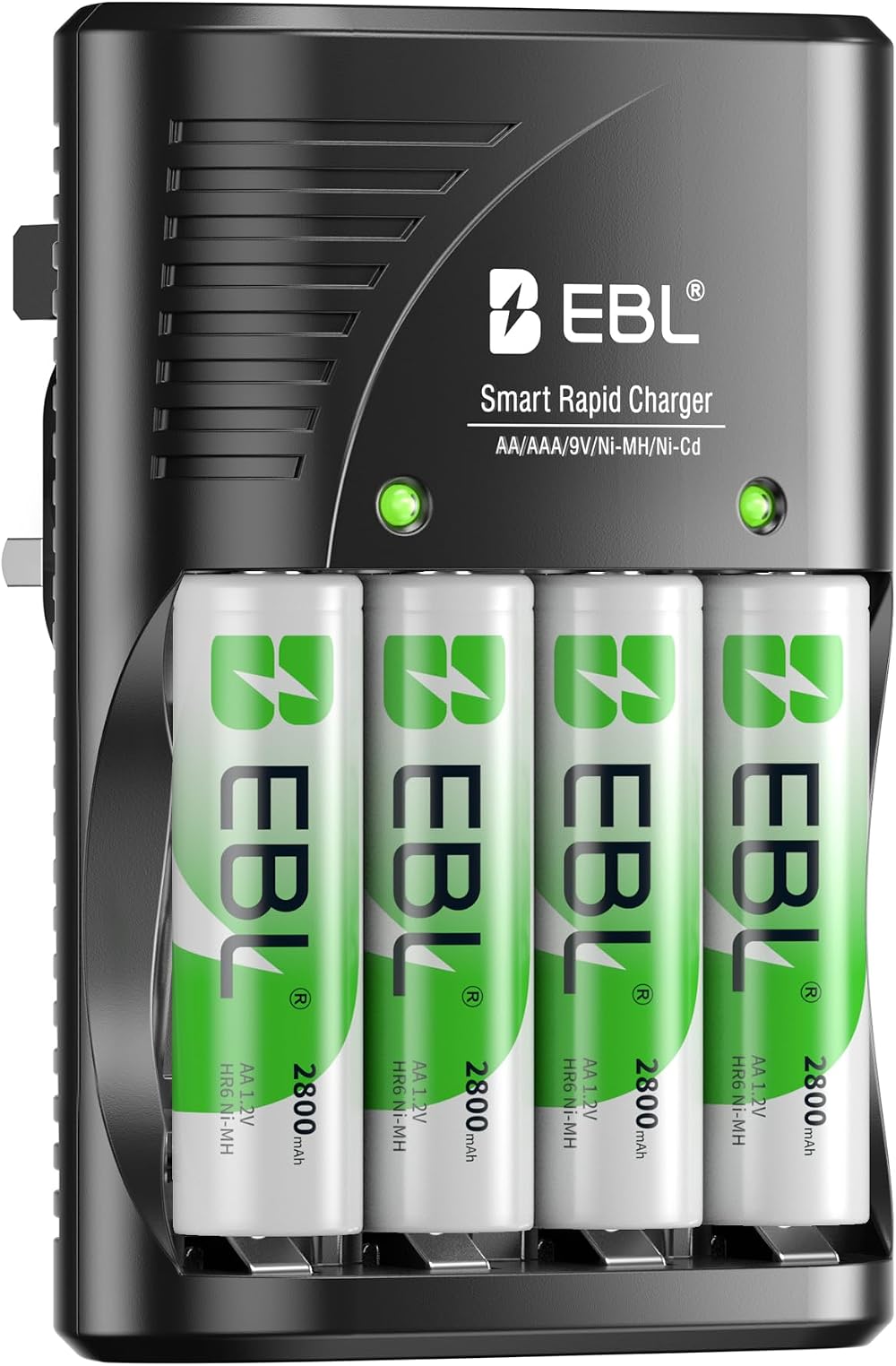 EBL AA Rechargeable Batteries 2800mAh 4-Pack with Smart Charger