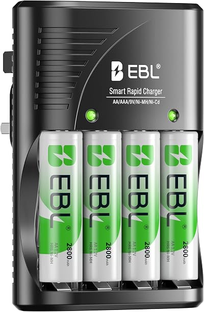 EBL AA Rechargeable Batteries 2800mAh 4-Pack with Smart Charger