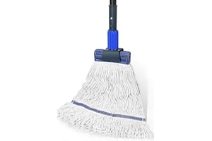 BUVE Commercial Heavy Duty Industrial Cotton Mop with Long Handle for Floor Cleaning, Looped-End String Wet Mop for Home, Garage, Office, Workshop, Warehouse