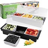 POWLAB Fruit, Veggie & Condiment Caddy with Lid Dispenser Tray Garnish Station for Bartending & Serving Taco (2, 3 Compartment)