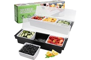 POWLAB Fruit, Veggie & Condiment Caddy with Lid Dispenser Tray Garnish Station for Bartending & Serving Taco (2, 3 Compartment)