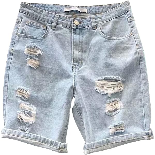 Pantalones Cortos Vaqueros Para Hombre 989Zé ENZO - Rotos, Elásticos, Talla 30W, Azul Claro, Verano