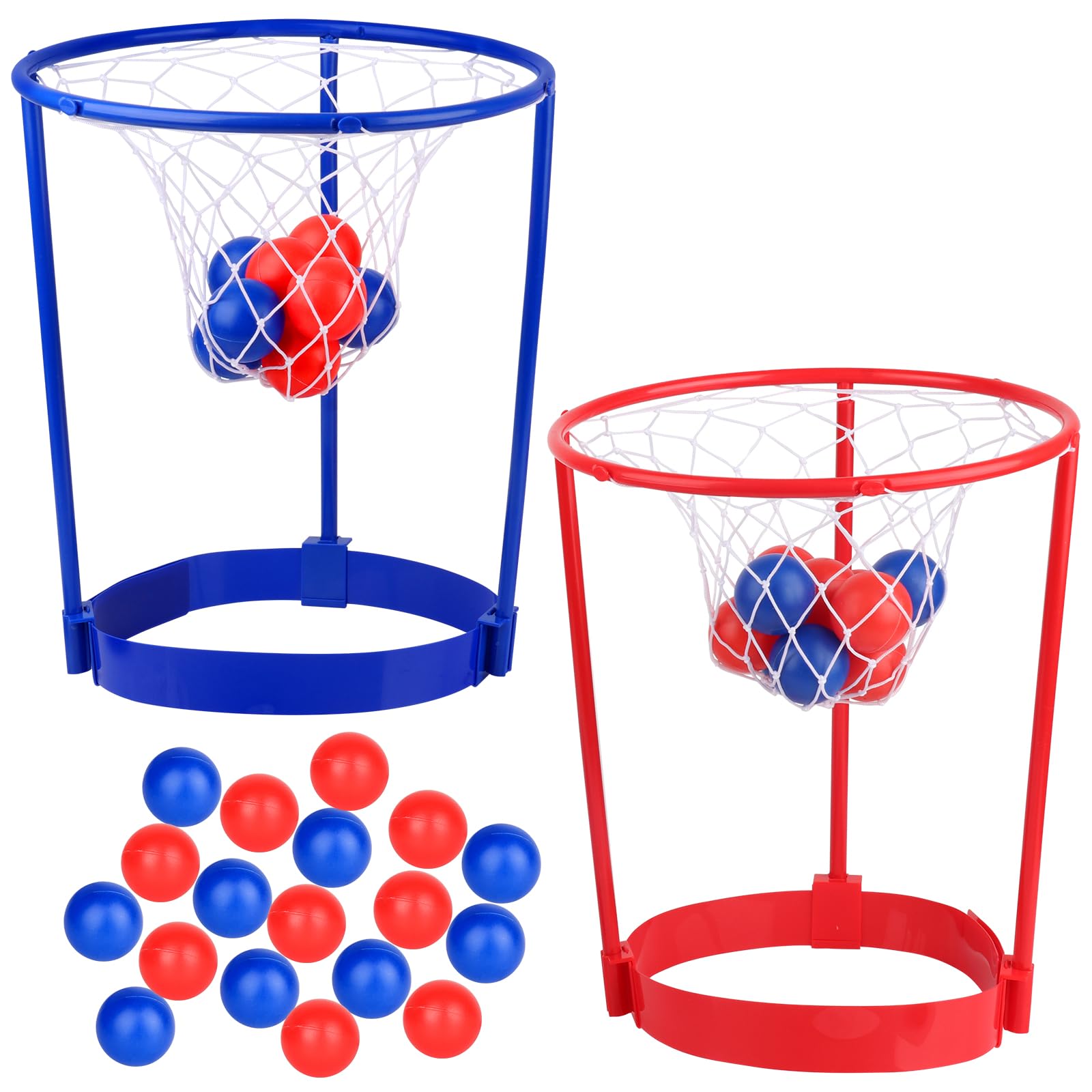 Photo 1 of 2 Pack Head Hoop Basketball Party Game for Kids and Adults Carnival Game Adjustable Basket Net Headband with 20 Balls for Carnival Party Birthday Party Family Indoor Outdoor Game (Red + Blue)