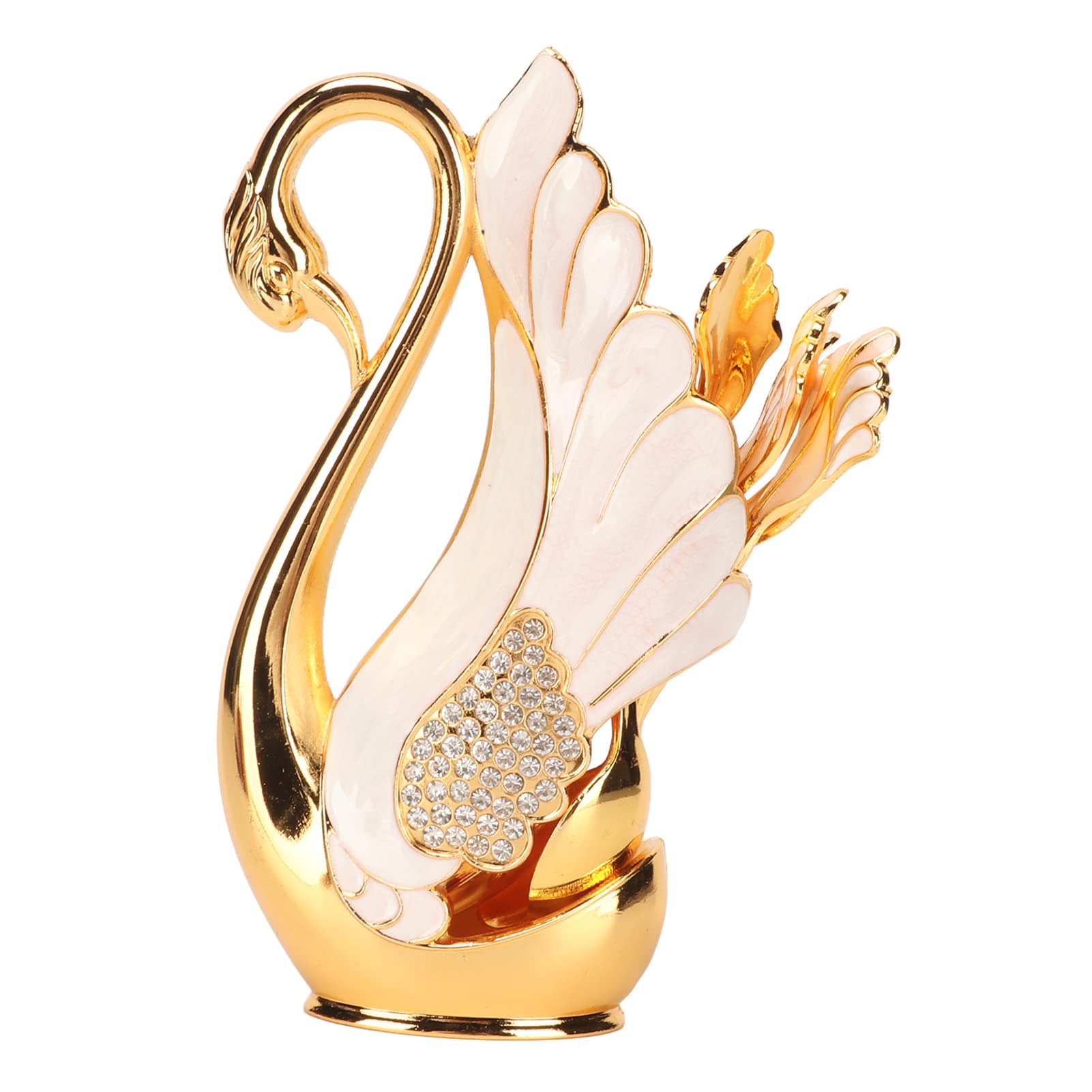 Jeanoko Swan Base Holder Coffee Spoon Set Innovative Gold Smoother Edges Coffee Dinnerware Set with Forks Spoons for Bistros Bars Parties(Golden White Spoons)