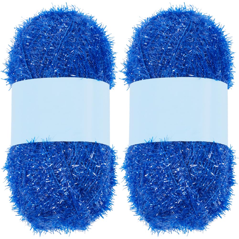 GORGECRAFT 200m 2 Rolls Sparkle Scrubby Yarn Bundle Steel Blue Metallic Scrubby Polyester Scrub Eyelash Yarn for Dishcloths Knitting Weaving Crochet Doll Hat Cleaning Tool Craft Project