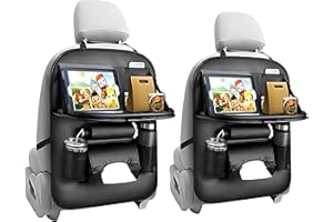 EAQ 2 Pack Car Back seat Organizer with Foldable Table Tray, PU Leather Car Back seat Organizer for Babies Toys Storage with Foldable Dining Table Holder Pocket