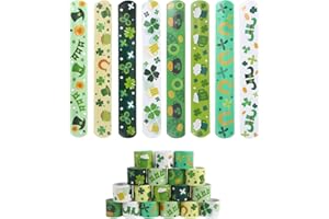 KIMOBER 48PCS St. Patrick's Day Slap Bracelets,Green Snap Wristbands with Sharmrock Cauldron for Kids Party Favors