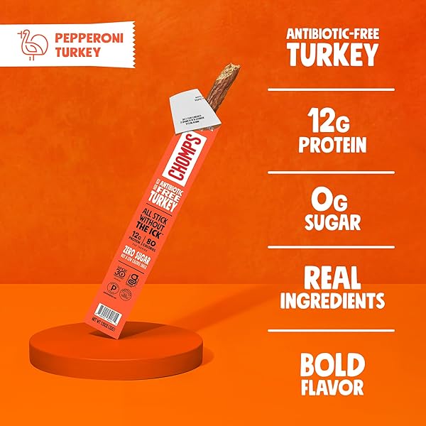CHOMPS PEPPERONI TURKEY JERKY STICK, 1.15 OZ