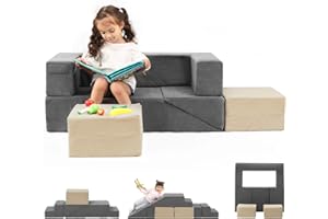 MOOZHEALTH Modular Kids Couch,Toddlers Convertible Climbing Play Couch Sofa and Imaginative Furniture Foldable Floor Cushion with 2 Ottomans Playset for Playroom Bedroom