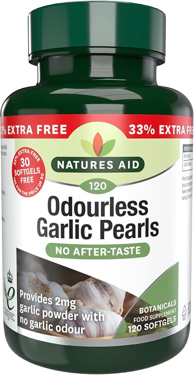 Natures Aid Odourless Garlic Pearls 120 Softgel Capsules - Heart Health