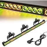 Amber/Green Emergency Strobe Light Bar 36 In 13 Flash Patterns Traffic Advisor Warning Hazard Windshield Safety Lights Bar with Cigar Lighter for Vehicles, Truck (35.5 Inch, Yellow/Green 32 Led)