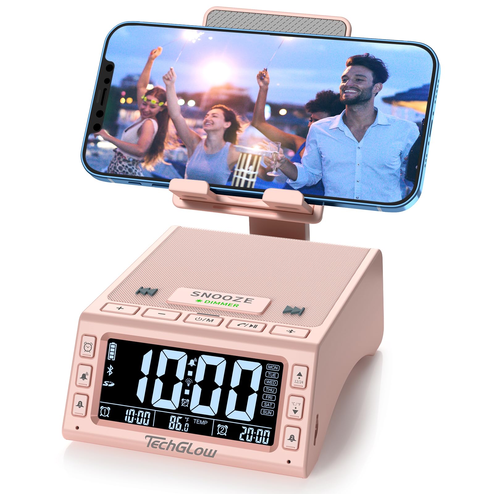 Photo 1 of TechGlow Foldable Cellphone Stand with Wireless Bluetooth Speaker Birthday Gifts for Men Women Mother Father Cool Tech Gadgets- Pink
