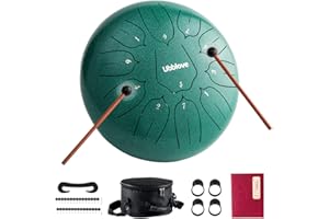 UBBLOVE Steel Tongue Drum, Handpan Tank Drum 11 Notes 10 inch Meditation Percussion Instrument with Mallets, Finger Picks, Bag, Music Book for Musical Education Entertainment Concert Yoga Gift (Green 10 inch)
