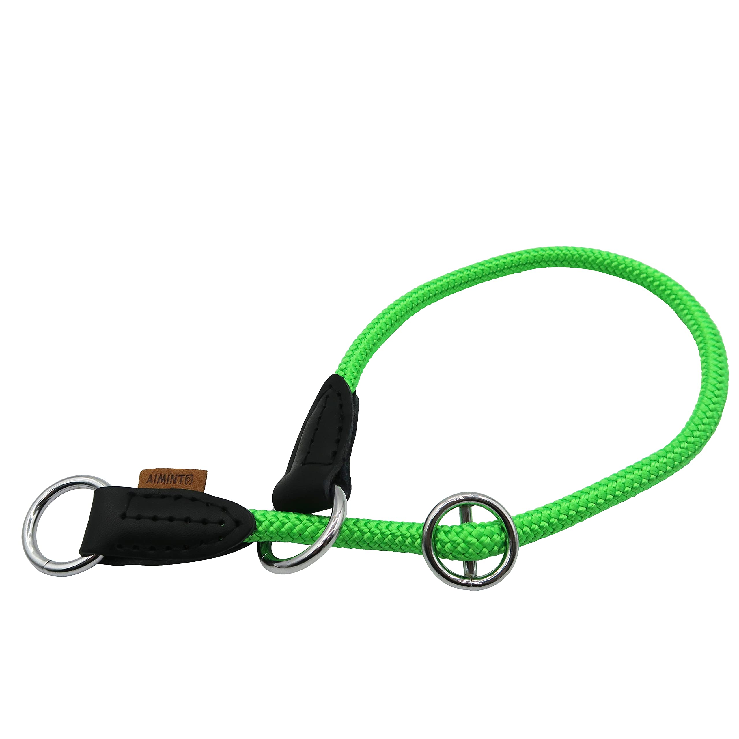 Aiminto Braided Collar, Pro Training Dog Collar, No Pull Round Martingale Collar, Slip Collar with Slidable Stop Ring - Ideal for Medium Dogs (M-(1/3") - 18" Long, Light Green)