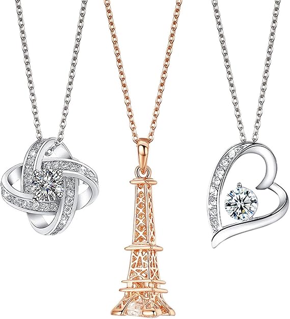 Amazon Yoursfs 1粒 ダイヤ ネックレス ハート レディース 人気 ジルコニア ネックレス シルバー 18k金メッキ 結婚式 ネックレス ペンダント アクセサリー プレゼント 3本セット ネックレス 通販