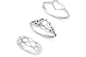 LeCalla 925 Sterling Silver Minimalist Toe Rings Set of Toe Ring Lightweight Antique Adjustable Open Toe Rings Band Ring Summer Beach Foot Jewelry Set for Women