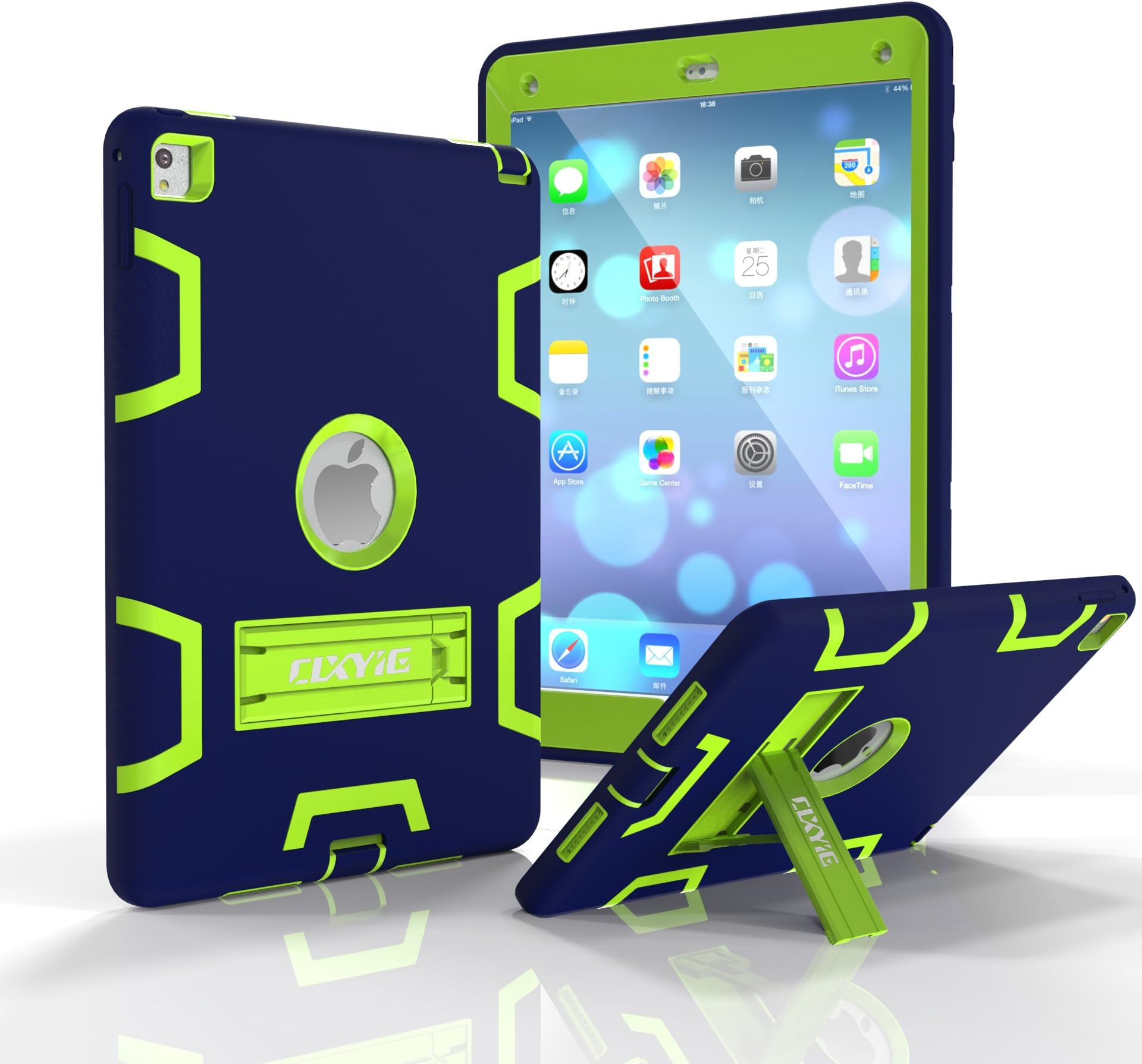 iPad Pro Case (9.7 Inch) ,CLXYIG ArmorBox [Three Layer] Convertible [Heavy Duty] Rugged Hybrid Protective With Kick Stand Case For Apple iPad Pro 9.7 Inch (NavyBlue,Olivine)