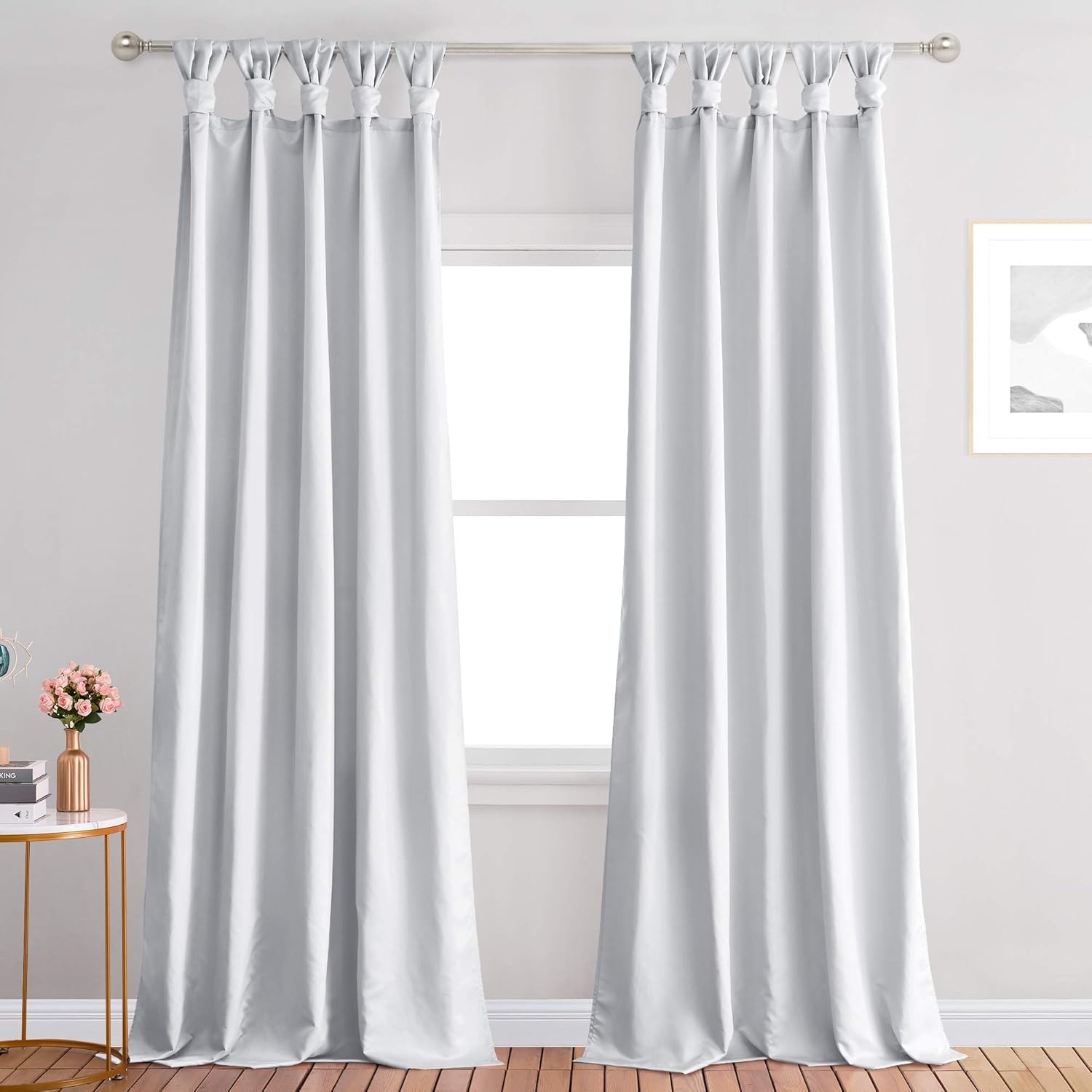 StangH Luxurious Home Decor Tab Top Faux Silk Curtain Drapes Light Reducing Privacy Window Treatment for Office / Studio / Living Room, Silver Grey, W52 x L96, 2 Panels